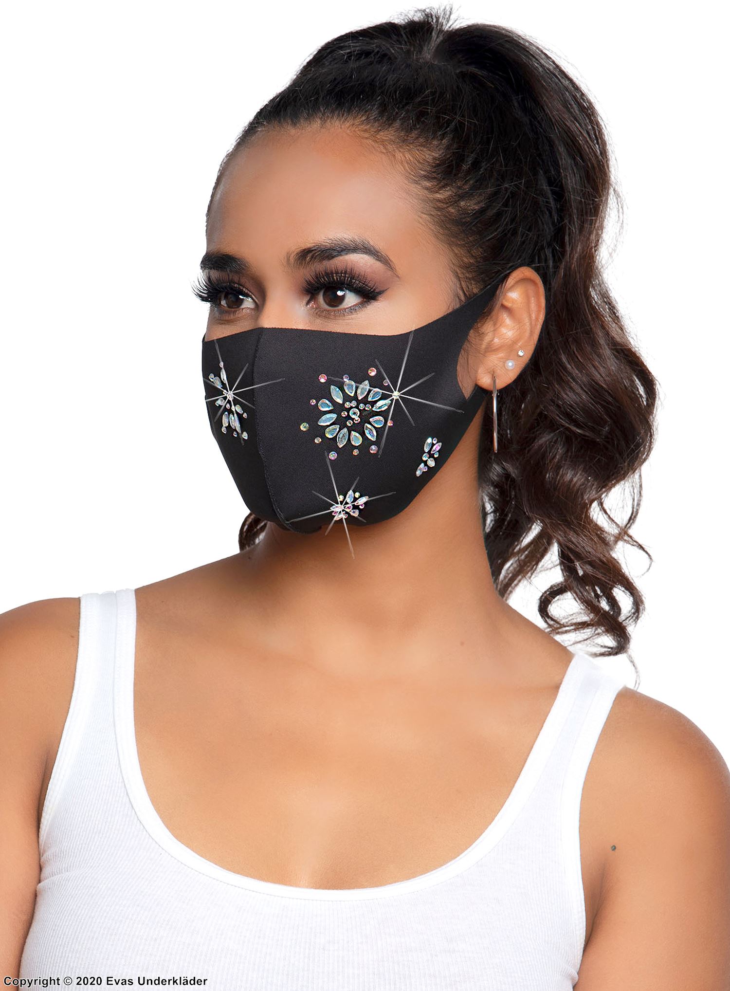 Fashion face mask / mouth cover, rhinestone flowers